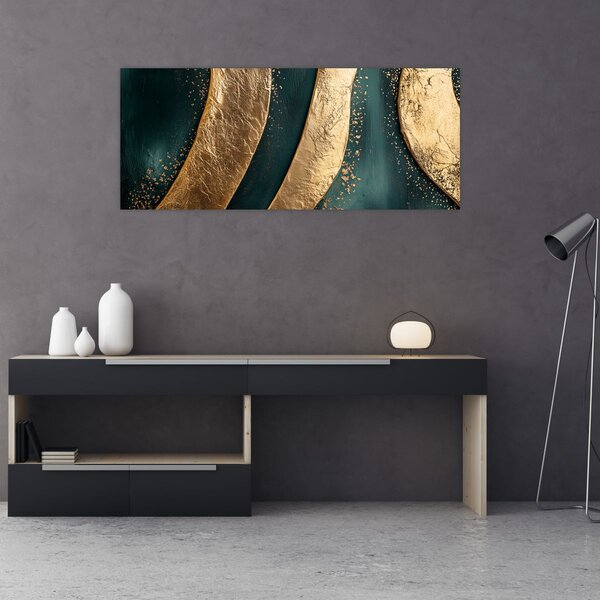 Tablou - Abstracție verde cu auriu I. (120x50 cm)