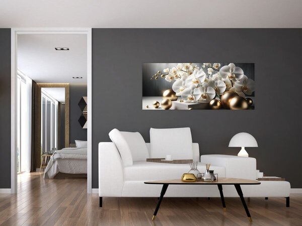 Tablou - Orhidee și bile aurii (120x50 cm)