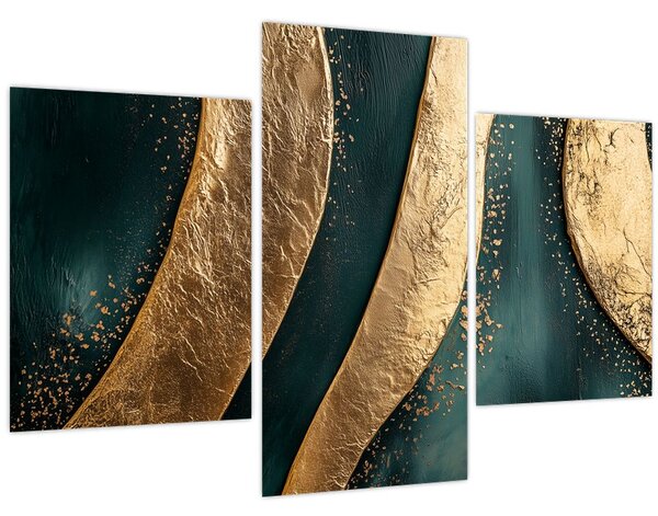 Tablou - Abstracție verde cu auriu I. (90x60 cm)