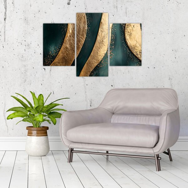 Tablou - Abstracție verde cu auriu I. (90x60 cm)