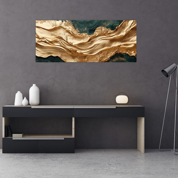 Tablou - Abstracție verde cu auriu II. (120x50 cm)