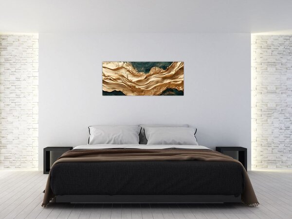 Tablou - Abstracție verde cu auriu II. (120x50 cm)