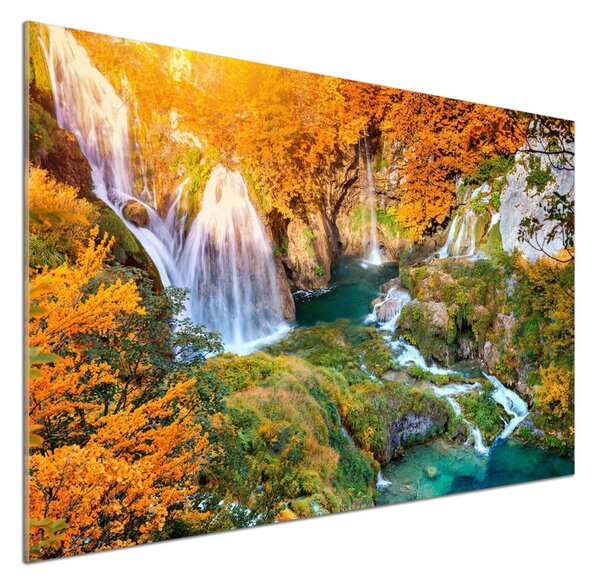 Panou sticlă decorativa bucătărie Cascada în toamna