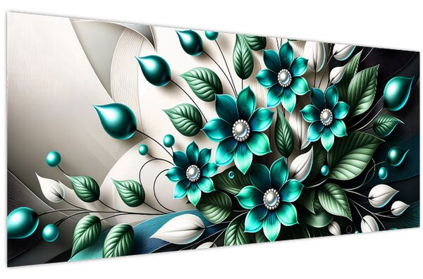 Tablou - Flori turcoaz 3D (120x50 cm)