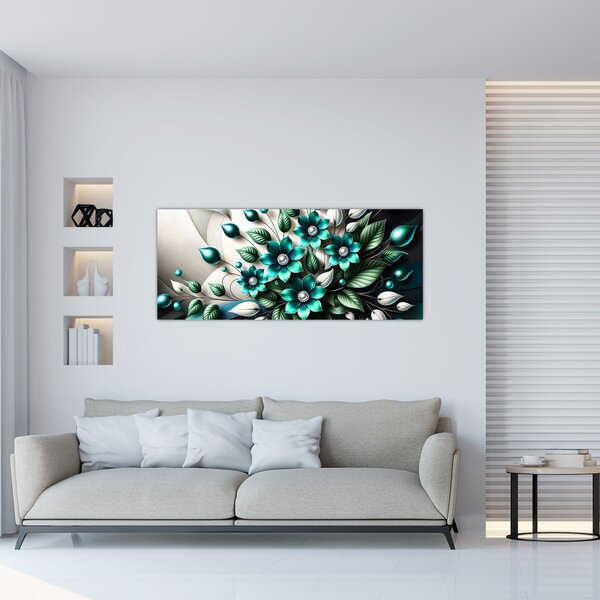 Tablou - Flori turcoaz 3D (120x50 cm)