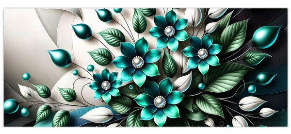 Tablou - Flori turcoaz 3D (120x50 cm)