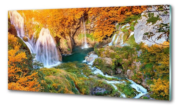 Panou sticlă decorativa bucătărie Cascada în toamna