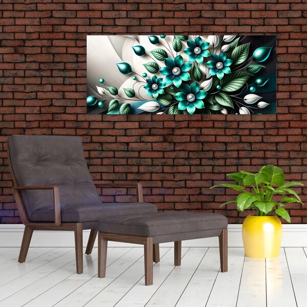 Tablou - Flori turcoaz 3D (120x50 cm)
