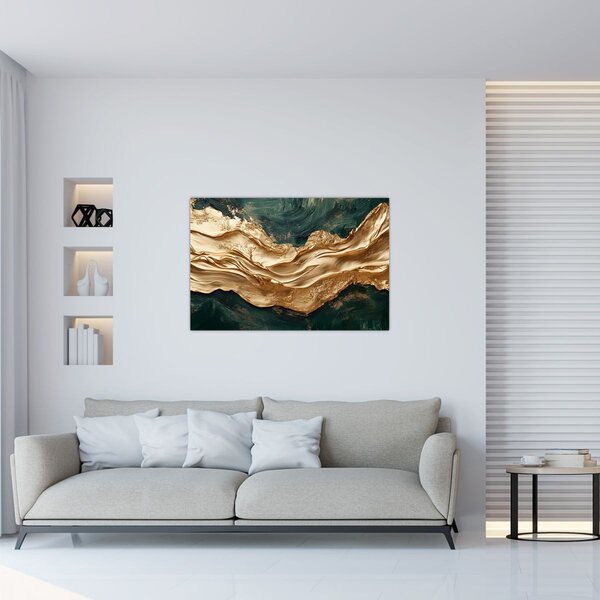 Tablou - Abstracție verde cu auriu II. (90x60 cm)