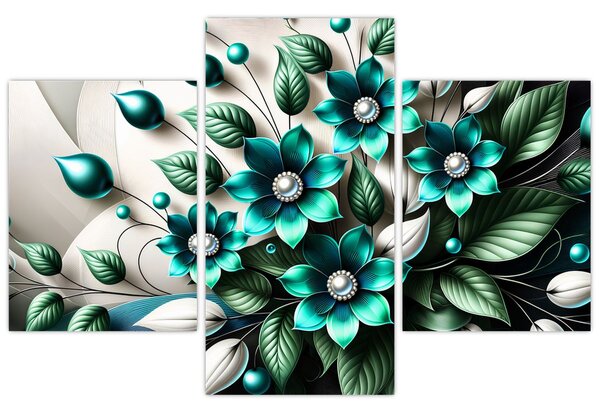 Tablou - Flori turcoaz 3D (90x60 cm)