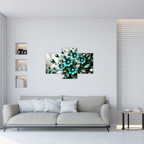 Tablou - Flori turcoaz 3D (90x60 cm)
