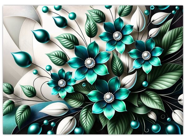 Tablou - Flori turcoaz 3D (70x50 cm)