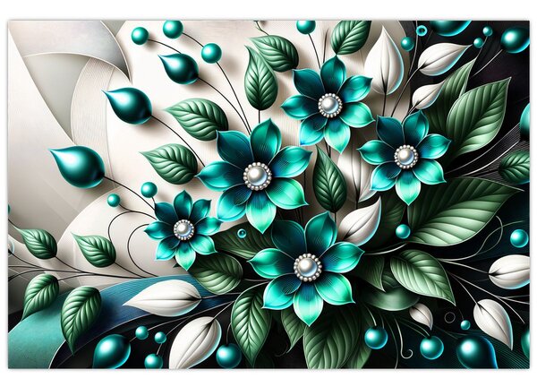 Tablou - Flori turcoaz 3D (90x60 cm)