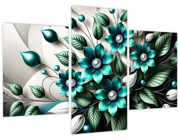 Tablou - Flori turcoaz 3D (90x60 cm)
