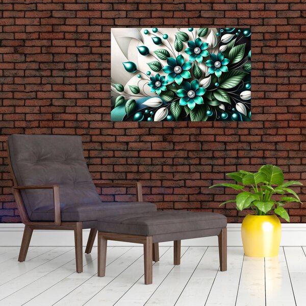 Tablou - Flori turcoaz 3D (90x60 cm)
