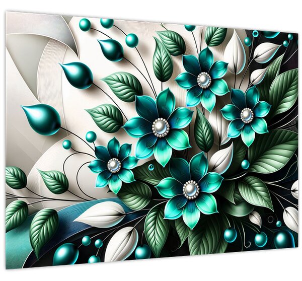 Tablou - Flori turcoaz 3D (70x50 cm)