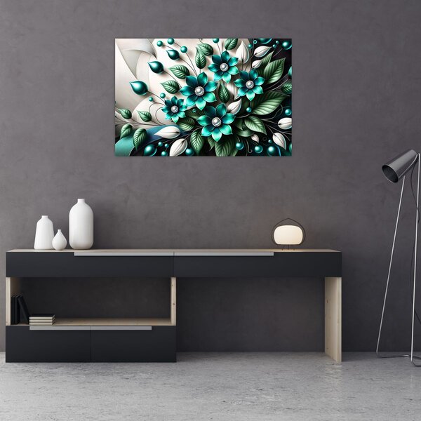 Tablou - Flori turcoaz 3D (90x60 cm)