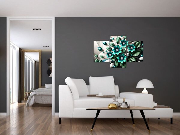 Tablou - Flori turcoaz 3D (90x60 cm)
