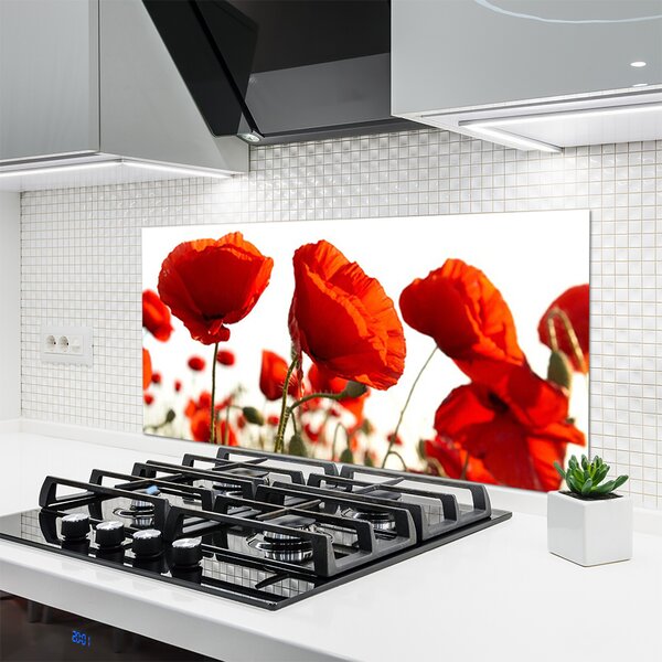 Panou sticla bucatarie Maci Floral Red