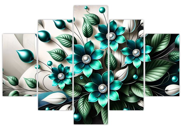 Tablou - Flori turcoaz 3D (150x105 cm)