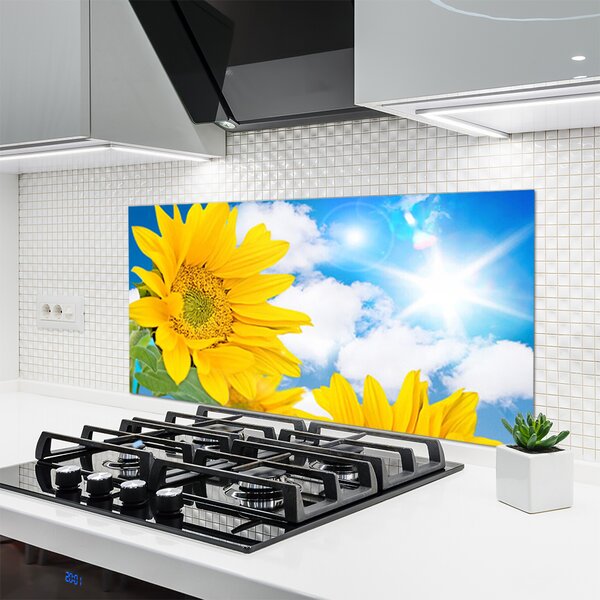 Panou sticla bucatarie Flori Floral Galben
