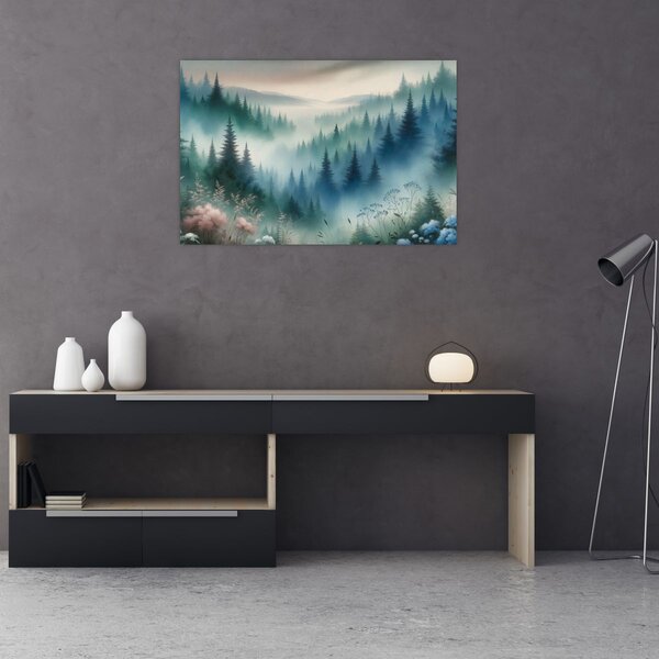 Tablou - Peisaj forestier cu ceață (90x60 cm)