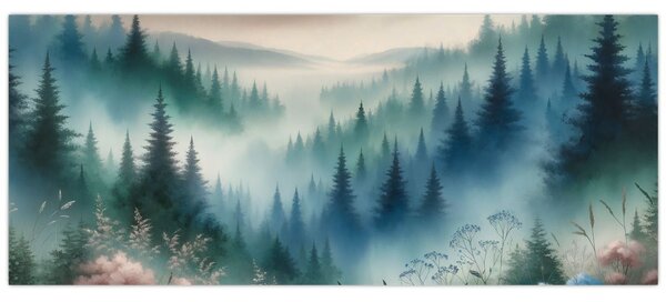 Tablou - Peisaj forestier cu ceață (120x50 cm)