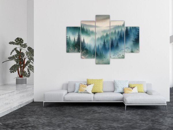 Tablou - Peisaj forestier cu ceață (150x105 cm)