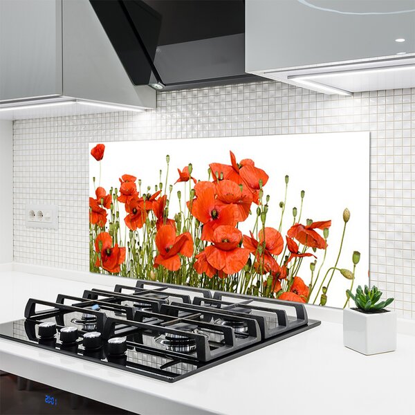 Panou sticla bucatarie Maci Floral Red