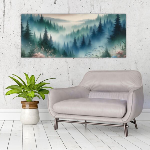 Tablou - Peisaj forestier cu ceață (120x50 cm)