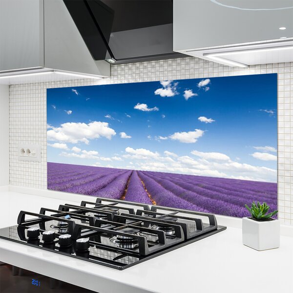 Panou sticla bucatarie Flori Meadow Natura Purple