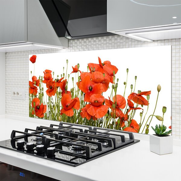 Panou sticla bucatarie Maci Floral Red