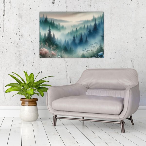Tablou - Peisaj forestier cu ceață (70x50 cm)