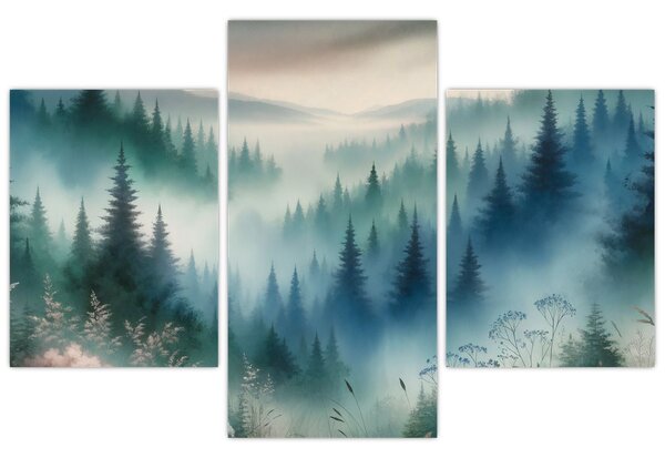 Tablou - Peisaj forestier cu ceață (90x60 cm)