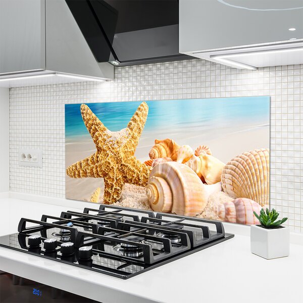 Panou sticla bucatarie Scoici Starfish Art alb galben