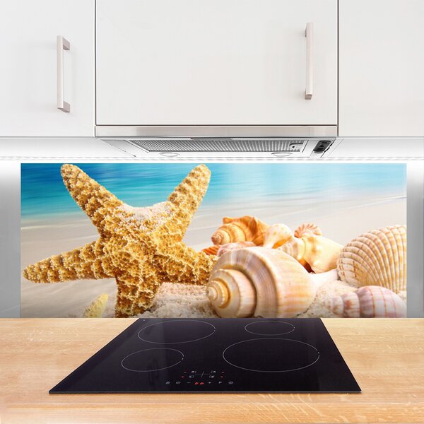 Panou sticla bucatarie Scoici Starfish Art alb galben