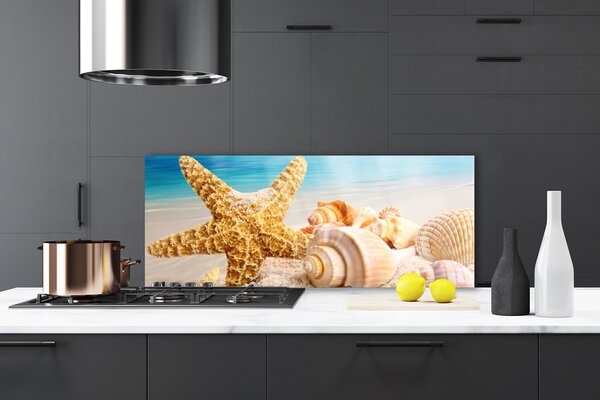 Panou sticla bucatarie Scoici Starfish Art alb galben