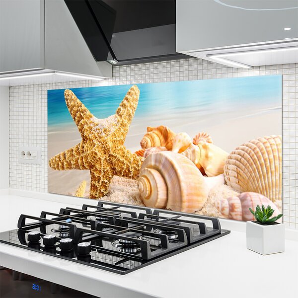 Panou sticla bucatarie Scoici Starfish Art alb galben