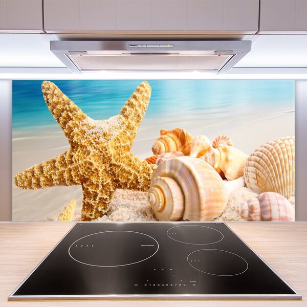 Panou sticla bucatarie Scoici Starfish Art alb galben