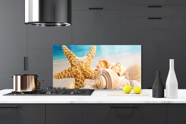Panou sticla bucatarie Scoici Starfish Art alb galben