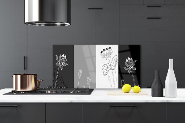 Panou sticla bucatarie Abstract Art Gri Alb Negru