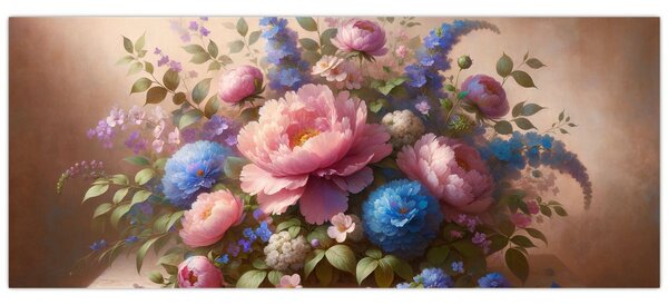 Tablou - Masă plină de flori (120x50 cm)