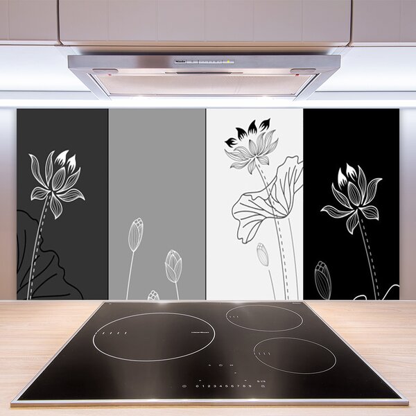 Panou sticla bucatarie Abstract Art Gri Alb Negru