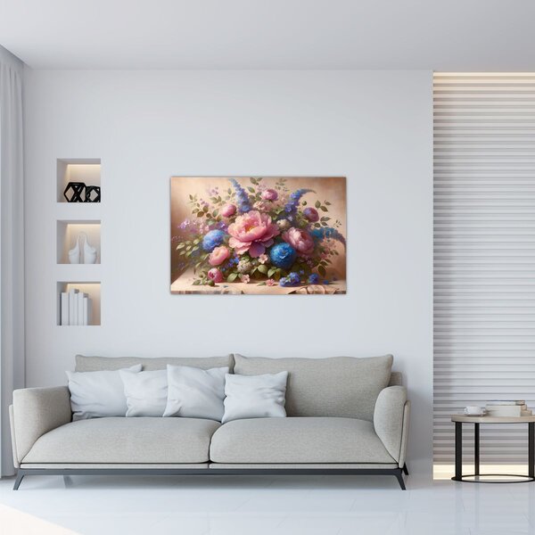 Tablou - Masă plină de flori (90x60 cm)