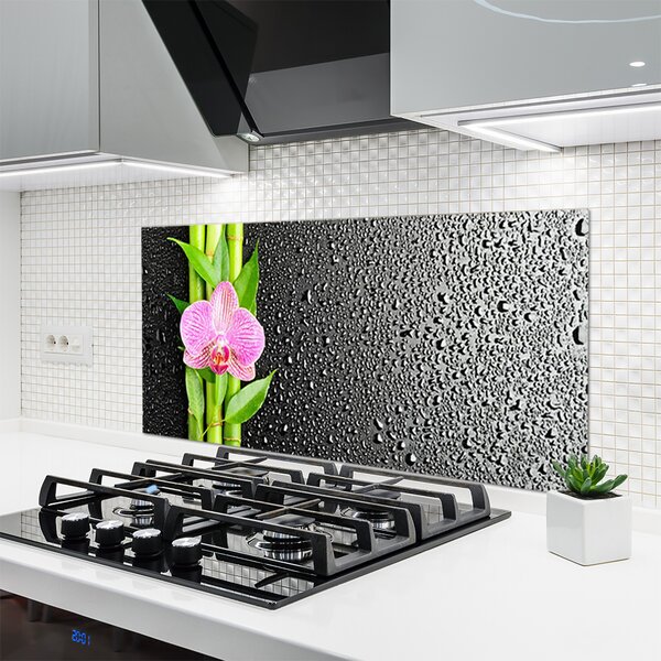 Panou sticla bucatarie Bamboo peduncul Floral Roz Verde