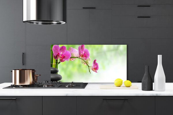 Panou sticla bucatarie Pietrele florale flori Roșu Negru