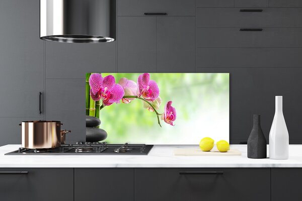 Panou sticla bucatarie Pietrele florale flori Roșu Negru