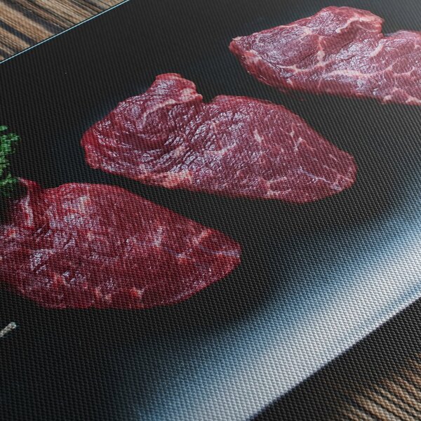 Tablou cu carne pe farfurie (cu ceas) (90x30 cm)