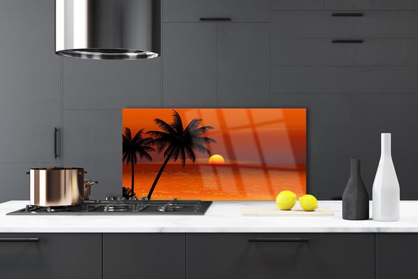 Panou sticla bucatarie Sea Palm Sun Peisaj Galben Negru