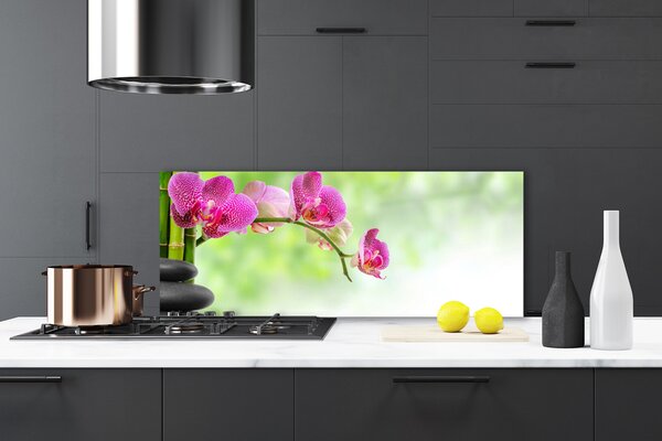 Panou sticla bucatarie Pietrele florale flori Roșu Negru